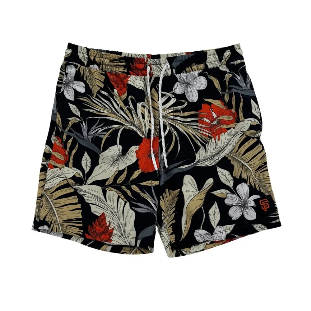Hurley 47 San Francisco Giants Shorts Mens M Black Floral Excellent Board Trunks
